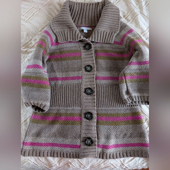 Old Navy 3/4 Sleeve Button Knit Cardigan w/ Collar, Small Taupe, fuchsia &olive - Picture 8 of 10